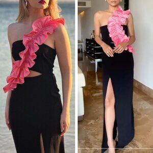 Sonya Moda Praiano Rosa Maxi Dress Gown Black Pink AU6/US2 Cocktail Party Ruffle
